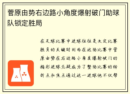 菅原由势右边路小角度爆射破门助球队锁定胜局